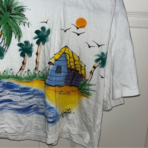 Winston wearable art crop top 1989 large L vintage palm trees beach ocean retro - Picture 4 of 5